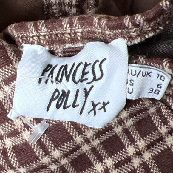 Princess Polly Size 6 Plaid Tie Top Brown - Picture 3 of 5